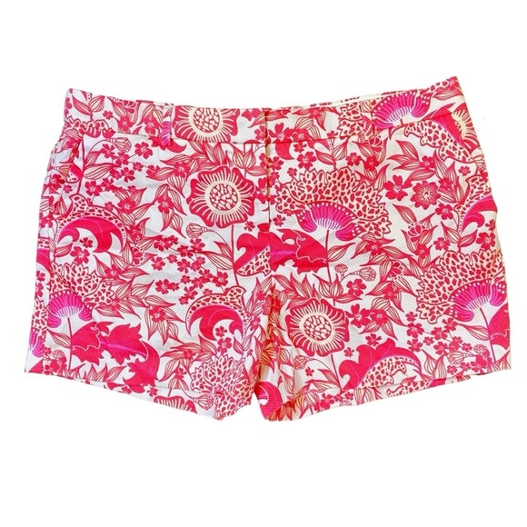 Kenar Chino Shorts‎ Women 14 Floral Print Pink Ivory Textured Slash Pockets - Picture 1 of 13